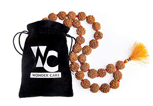Wonder Care Authentic Rudraksh Mala-5face- Genuine Himalayan Rudraksha Seeds Religious Ornament Rosary Japa Mala Necklace Prayer Mala Healing Beads - color: 54+1 beads-5pc