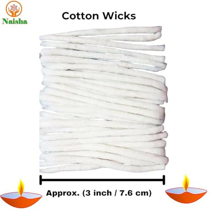 NAISHA Handmade Long Cotton Wicks (600 Pcs), 3-Inch Long Batti for Oil Lamp, Diya, Deepak and Jyot, Twisted Cotton Wicks for Temple, Home Mandir, Diwali Lighting and Festivals