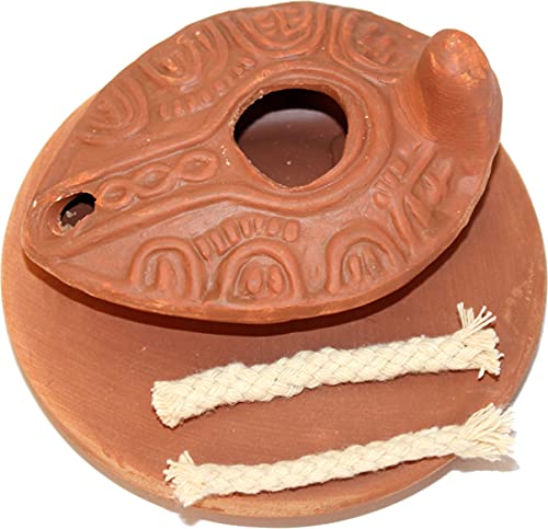 Holy Land Market Herodian Ancient Biblical Oil Lamp Replica - Byzantine III/Plate, Clay, 10 cm, Includes Wicks & Plate - color: Byzantine III/Plate