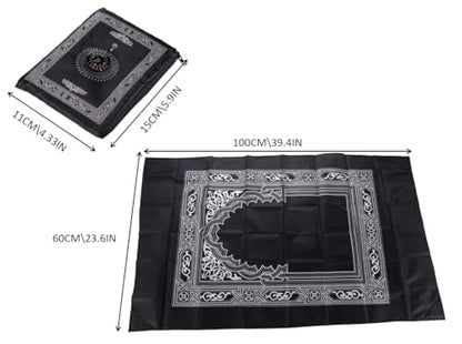 1 Pieces Islamic Prayer Mat,Muslim Prayer Carpet,with Compass Pocket Sized Carry Bag,Muslim Travel Prayer Mat and Attached Compass,Islamic Prayer Rug,with Compass,Black