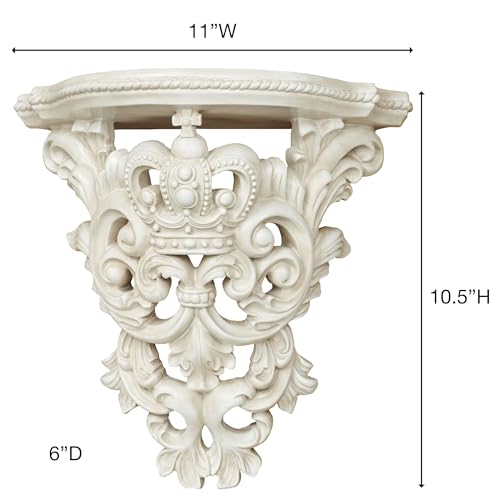 Crown Imperial French Scroll Wall Shelf, Antique White, Victorian Style