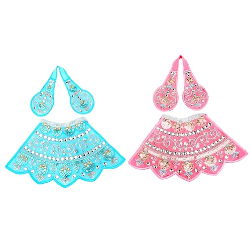 Set of 2 Durga Devi Dress poshak Puja Cloth lehanga Chunari-Pink,Blue(3") - color: Pink and Blue