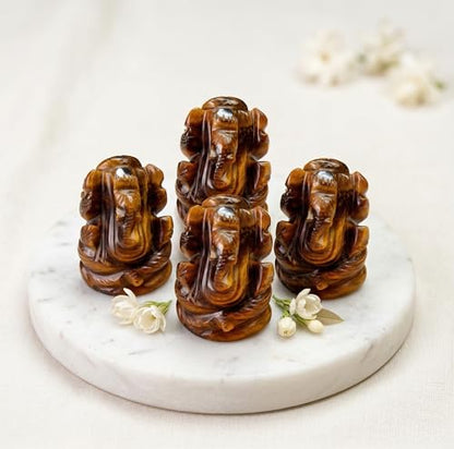 Natural Tiger Eye Stone Ganesha Statue Pocket Ganesh Car Dash Board Handcarved Tiger Eye Ganesh Statue - color: Tiger Eye Ganesh
