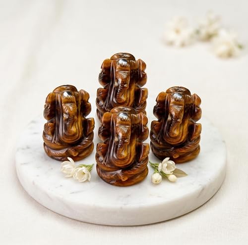 Natural Tiger Eye Stone Ganesha Statue Pocket Ganesh Car Dash Board Handcarved Tiger Eye Ganesh Statue - color: Tiger Eye Ganesh