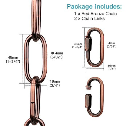 Helunsi Industrial Lighting Chain, 6 Feet Red Bronze Light Fixture Chain - color: Red Bronze