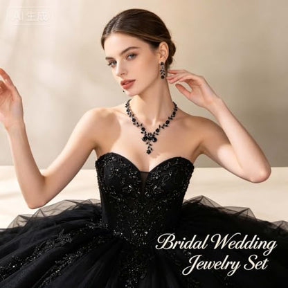 Kamirola Tiaras and Crowns for Women,Tiaras Earrings Necklace, Crystal Bridal Jewelry Set, Costume Party Halloween Prom Pageant Jewelry for Women(TR45) - color: Black