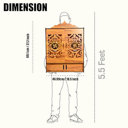 Wooden Temple Mandir for Home with Door | Beautiful Pooja Unit with Storage Space | with LED Light and Wall Mounts | Elegant Pooja Mandir for Home Big Size (Ex Large - 27 * 19 * 11 Inch)