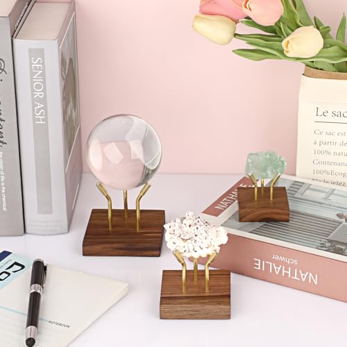 Hipiwe Metal Arm Display Stand Easel with Wooden Base Decorative Display for Sphere Crystal Ball Mineral Geodes Rock Agate Small Collectibles, Medium - size: Medium