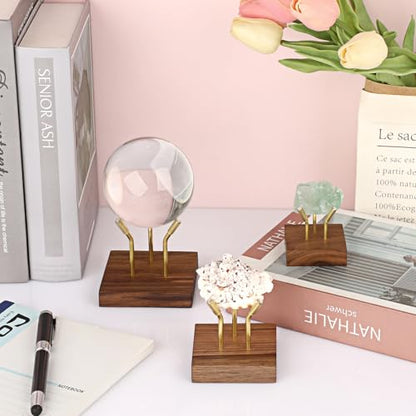 Hipiwe Metal Arm Display Stand Easel with Wooden Base Decorative Display for Sphere Crystal Ball Mineral Geodes Rock Agate Small Collectibles, Medium - size: Medium