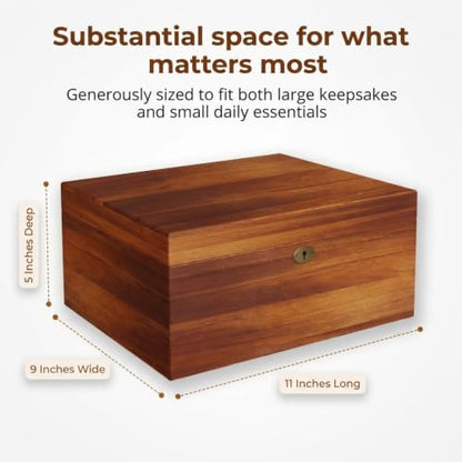 LUSH & STYLE Acacia Wooden Box, Keepsake With Hinged lid and locking keys, Decorative, Memory, Wooden Storage Boxes, Customizable With Adjustable Tray,keepsake trunk (Divider Model) Large 11x9x5 Inch - style: Modern