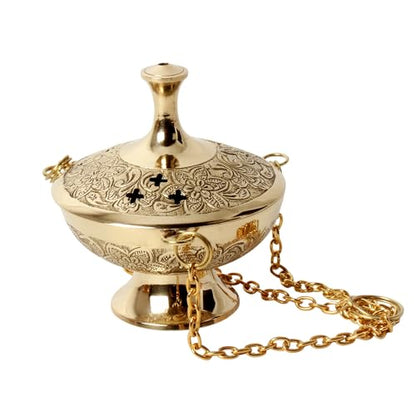 Brass Incense Burner Hanging Incense Censer/Charcoal Incense Holder with Chain Size:4"
