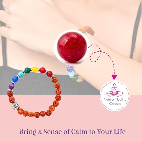 LOVENSPIRE Gold-plated 5 Face Original rudraksha beads Bracelet for Men – Panchmukhi Spiritual Wrist jewelry for Meditation & positive Energy - color: Healing Stones Mix