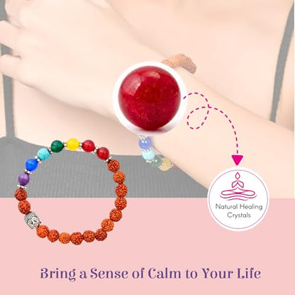 LOVENSPIRE Gold-plated 5 Face Original rudraksha beads Bracelet for Men – Panchmukhi Spiritual Wrist jewelry for Meditation & positive Energy - color: Healing Stones Mix