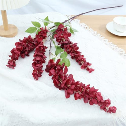 4pcs 47.2in Artificial Fake Wisteria Hanging Flower Garland Silk(crimson) - color: Crimson