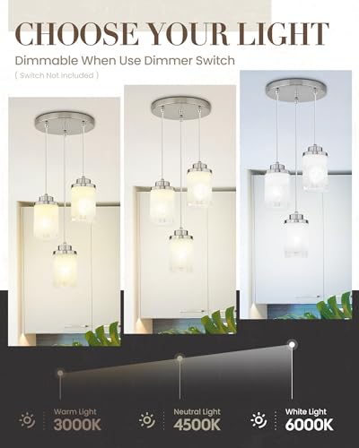 TENGXIN 3-Light Brushed Nickel Pendant Lights Kitchen Island, Frosted Glass - color: Brushed Nickel, Linen Frosted Glass, size: 4", 3-Light