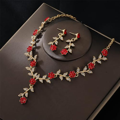 Kamirola Tiaras and Crowns for Women,Tiaras Earrings Necklace, Crystal Bridal Jewelry Set, Costume Party Halloween Prom Pageant Jewelry for Women(TR45) - color: Gold Red