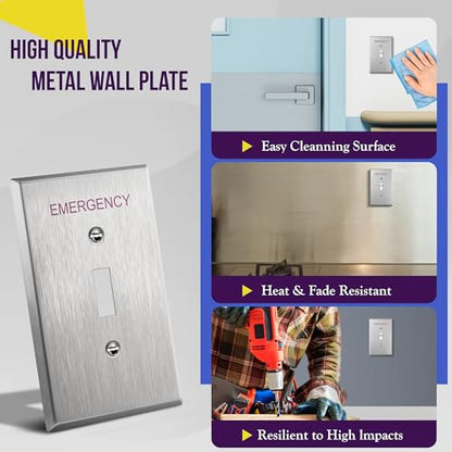 ENERLITES Toggle Switch Metal Cover Plate with Emergency Label, Midsize - color: Emergency Silver, size: Midsize