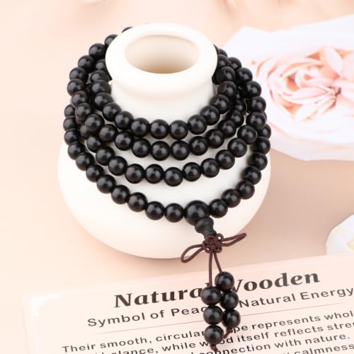 AD Beads 6mm 8mm 108 Prayer Mala Jasper Elastic Bracelet - Handmade Yoga Meditation Healing Power Energy Gifts for Unisex Adult. - color: Black Sandal wood Jasper(Creativity)