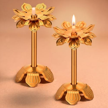 2 Pcs Diwali Lotus Candle Holder for Pooja Table Centerpiece, 3.35", Style2 - size: 3.35", style: Style 2