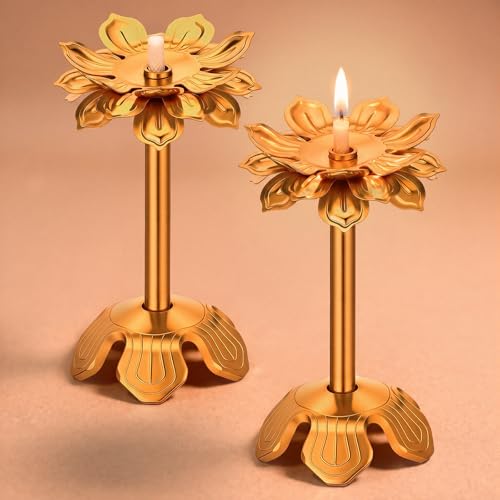 2 Pcs Diwali Lotus Candle Holder for Pooja Table Centerpiece, 3.35", Style2 - size: 3.35", style: Style 2