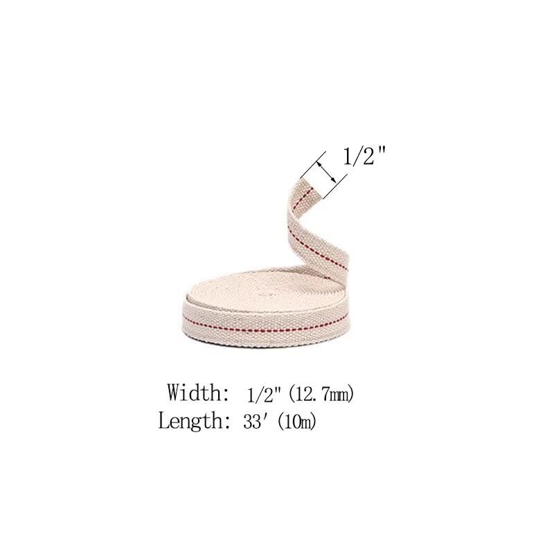 1/2" Inch Lamp Wick or Lantern Wick -Flat Cotton Oil Wicks for Hurricane Lamp or Kerosene Based Lanterns and Candle Burners，Red Stitch 33ft/ Roll - size: 1/2"-33feet(10m)