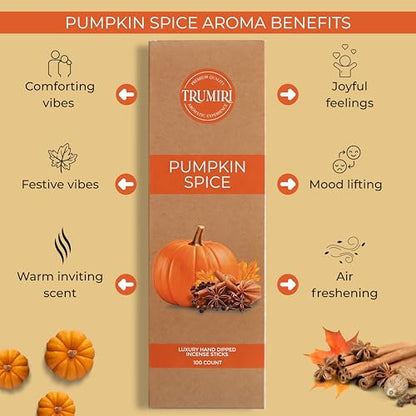 Pumpkin Spice Incense Sticks - Pack of 100 Inscents-Sticks - Inciensos Aromaticos Made with Natural Spices - Scented Insence Non Toxic Insense Incents - color: Pumpkin Spice