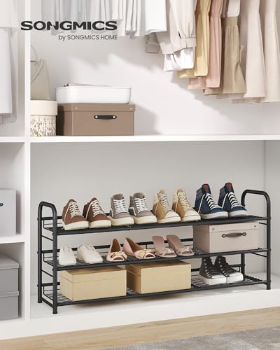 SONGMICS 3-Tier Long Stackable Metal Shoe Rack, Holds Up to 15 Pairs - color: Black, size: 3 Tiers (39.5"W)