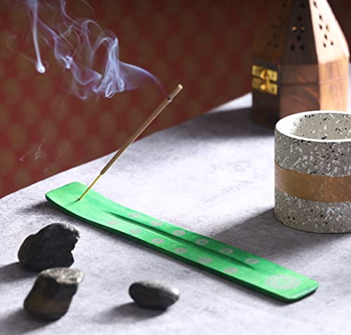 Bless-International Traditional-Handmade-Burner Wooden-Incense-Stick-Holder Ash-Catcher-Stand for-Aromatherapy-Meditation-Yoga (Earth Green) 10 Inches, Pack of 2 - color: Earth Green,10 Inch, size: Two Holders