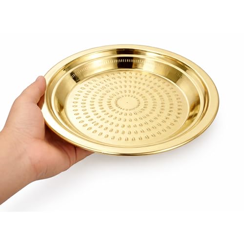 Spillbox Traditional Handcrafted Brass Puja | Pooja Thali | Arati | Arathi | Arthi | Arti | Arathi | Bartan Thambulam Plate -Thambalam Thali- (9 Inch) - size: 9 Inch