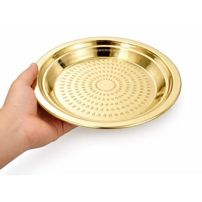 Spillbox Traditional Handcrafted Brass Puja | Pooja Thali | Arati | Arathi | Arthi | Arti | Arathi | Bartan Thambulam Plate -Thambalam Thali- (9 Inch) - size: 9 Inch