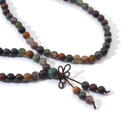 108 Mala Beads Stretch Bracelet 6mm Natural Gemstone Prayer Beaded Necklace - color: Indian Agate