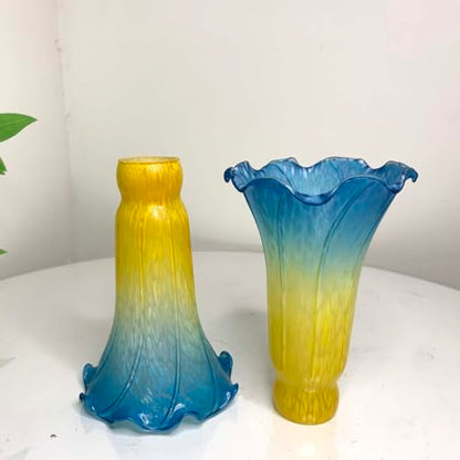 Bieye LS14 Lily Flower Blown Glass Lampshade (Yellow Blue, Opening I.D. 1.26" x O.D. 1.5") - color: Yellow Blue, size: Large I.D. 1.26" x O.D. 1.5"