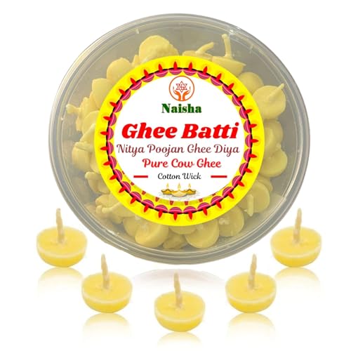 NAISHA Pure Cow Ghee Cotton Wicks 100 Pack Ready Diya Batti for Puja Lamps