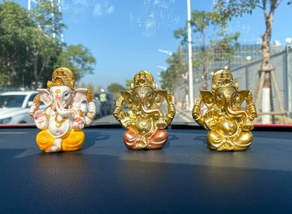 alikiki Indian God Lord Ganesh Statue - Hindu God Golden Ganesha Idol Figurines for Car Dashboard Decor Hindu Gift Indian India Home Temple Mandir Pooja Item Diwali Gifts Room Altar Decor
