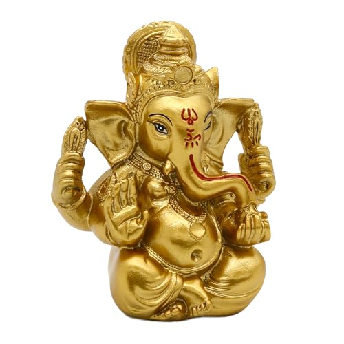 alikiki Indian God Lord Ganesh Statue - Hindu God Golden Ganesha Idol Figurines for Car Dashboard Decor Hindu Gift Indian India Home Temple Mandir Pooja Item Diwali Gifts Room Altar Decor