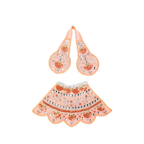 Set of 2 Durga Devi Dress poshak Puja Cloth lehanga Chunari-Purple,Peach-3" - color: Purple and Peach