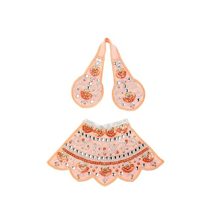 Set of 2 Durga Devi Dress poshak Puja Cloth lehanga Chunari-Purple,Peach-3" - color: Purple and Peach