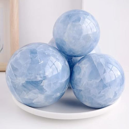 1.6-2 inch Natural Celestite Crystal Ball with Stand, Polished Crystal Sphere - color: Celestite, size: 40-50mm