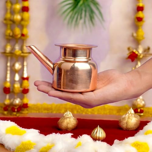 SATVIK 4 Inch Pure Copper Kalash with Spout | Traditional Copper Lota for Pooja, Abhishekam, Rituals & Home Temple | Handcrafted Puja Kalash Vessel