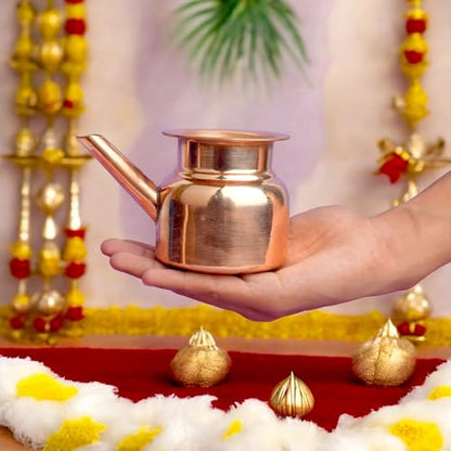 SATVIK 4 Inch Pure Copper Kalash with Spout | Traditional Copper Lota for Pooja, Abhishekam, Rituals & Home Temple | Handcrafted Puja Kalash Vessel