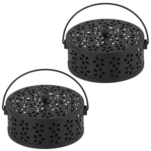 Portable Iron Mosquito Coil Holder with Handle Round, 2Pack Black - color: 2pack Black