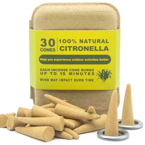 Natural Citronella Incense Cones 30 Count, Include 2 Metal Dishes