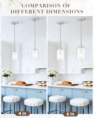 TENGXIN 6" Brushed Nickel Pendant Lights Kitchen Island, Dual Glass Shade - color: Brushed Nickel, Dual Glass, size: 6"
