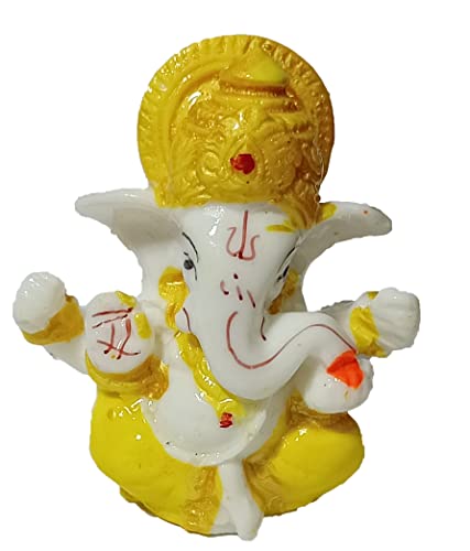PARIJAT HANDICRAFT Resin Ganesha Idol Statue Siting and Blessing Position Resin Carved fine Figurine Decorative, Healing for Home Temple or gifiting (Golden)