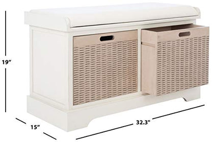 Safavieh Home Collection Landers Distressed White 2-Drawer/Cushion Storage Bench (Fully Assembled) BCH5702A - color: Distressed White