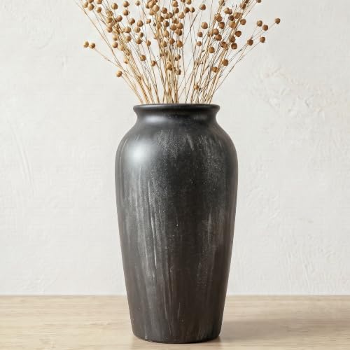 Large Black with Silver Ceramic Vase, Height 15.7 inches, Decorative Vase - color: 15.7”h-vintage Black