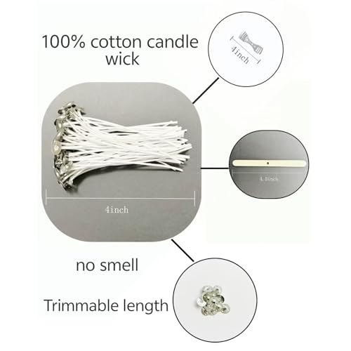 100Pcs Candle Wicks 4 Inch,100pcs Candle Wick Stickers,Candle Wick Centering Device,20 Pcs Metal Sustainer Tabs,5pcs Candle Wick Holder Materiales para Hacer Velas - size: 4 inches