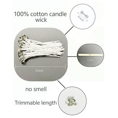 100Pcs Candle Wicks 4 Inch,100pcs Candle Wick Stickers,Candle Wick Centering Device,20 Pcs Metal Sustainer Tabs,5pcs Candle Wick Holder Materiales para Hacer Velas - size: 4 inches
