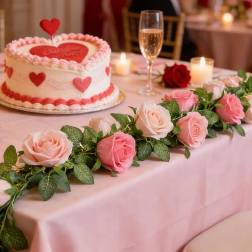GREENTIME 2Pack 6.5FT Mixed Pink Artificial Rose Garland Fake Rose Vines - color: Peach Deep Pink
