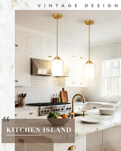 TENGXIN 6" Brushed Gold Pendant Lights Kitchen Island, Dual Glass Shade - color: Brushed Gold, Dual Glass, size: 6"